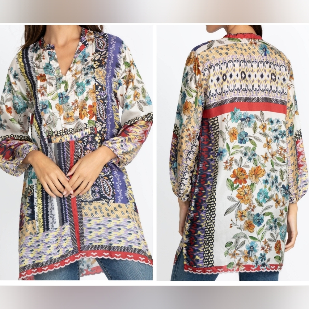 Johnny Was Betzy Khalani Printed Tunic, 100% Silk, Relaxed Fit, Sz XS, Like New!